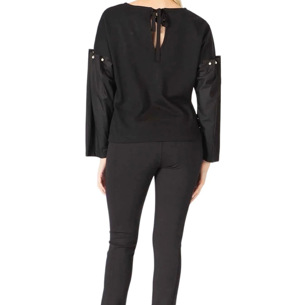 New-vertigo Paris Faux Pearl Beaded, Woven Sleeve,Ribbon Tie Neckline Blouse/Top - Picture 7 of 15